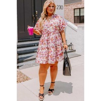White Abstract Print V Neck Short Sleeve Ruffled Plus Size Mini Dress - 3X thumbnail