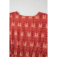 Orange Plus Size Printed Surplice Neck Empire Waist Flowy Mini Dress - 1X thumbnail