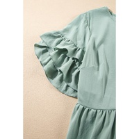 Grass Green Ruffle Trim Short Sleeve Plus Size Flared Mini Dress - 1X thumbnail