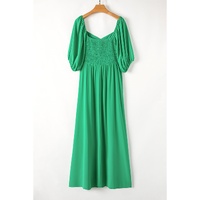 Bright Green Ruched Front Puff Sleeve Plus Size Long Dress - 1X thumbnail