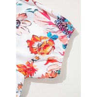 White Floral Square Neck Puff Sleeve Flowy Plus Size Midi Dress - 2X thumbnail