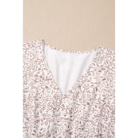 White Floral V Neck Ruffled Short Sleeve Plus Size Dress - 3X thumbnail