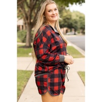 Fiery Red Christmas Buffalo Print Henley Top and Shorts Plus Size Set - 2X thumbnail