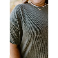 Moss Green Plus Size Rib Knit Short Sleeve Top and Shorts Set - 1X thumbnail