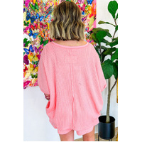 Pink Plus Size Ribbed Exposed Seam Tee and Shorts Set - 3X thumbnail