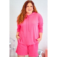 Rose Red Textured Hoodie and Shorts Plus Size Two Piece Set - 3X thumbnail