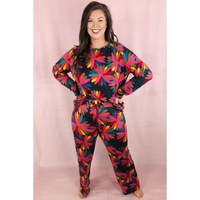 Black Plus Size Printed Long Sleeve and Pants Lounge Set - 4X thumbnail