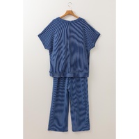 Sail Blue Ribbed V Neck Tee and Pants Plus Size Set - 4X thumbnail
