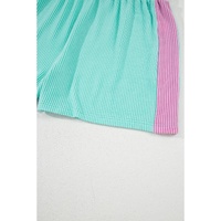 Light Blue Plus Size Color Block Corded Knit Tee and Shorts Set - 4X thumbnail