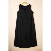 Black Plus Size Sleeveless Button Front Loose Jumpsuit - 3X thumbnail