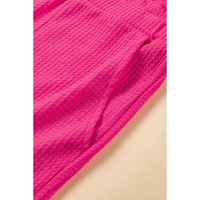 Bright Pink Plus Size Rolled Edge Ruffled Elastic Waist Textured Shorts - 1X thumbnail