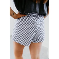 Gray Checkerboard Lace-Up High Waist Plus Size Casual Shorts - 3X thumbnail