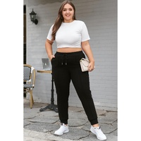 Black Plus Size Textured Exposed Seam Drawstring Jogger Pants - 3X thumbnail