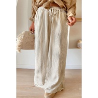 Khaki Stripe Plus Size Drawstring High Waist Wide Leg Pants - 1X thumbnail