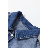 Peacock Blue Ruffled Frayed Short Sleeve Plus Size Denim Jacket - 4X thumbnail