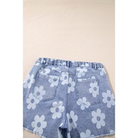 Ashleigh Blue Floral Pattern High Waist Raw Hem Plus Size Denim Shorts - 2X thumbnail