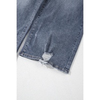Medium Grey Plus Size Button Fly High Waist Ripped Straight Leg Jeans - 3X thumbnail