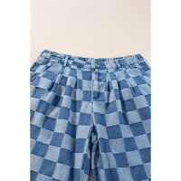 Azura Exchange Dusk Blue Plus Size Checkered Seamed High Waist Wide Leg Jeans - 4X thumbnail