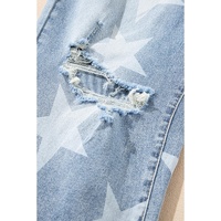 Sky Blue Star Printed Multi Buttons Slit Knee Destroyed Plus Size Jeans - 2X thumbnail