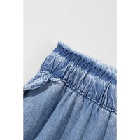 Blue Plus Size Lace up Waist Ruffled Trim Ankle Length Jeans - 2X thumbnail