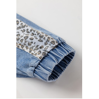 Beau Blue Leopard Patchwork Flap Detail Plus Size Denim Jacket - 3X thumbnail
