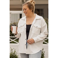 Beige Plus Size Textured Flap Pockets Jacket - 2X thumbnail