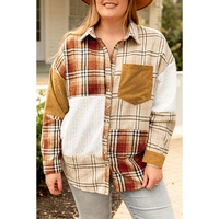 Gold Brick Plus Size Plaid Patchwork Button up Shacket - 1X thumbnail