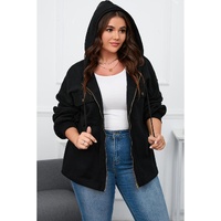 Black Plus Size Bishop Sleeve Zip Up Hooded Jacket - 3X thumbnail