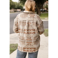 White Aztec Geometric Print Pockets Plus Size Jacket - 2X thumbnail
