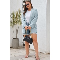 Sky Blue Plus Size Soft Lightweight Pocketed Lapel Blazer - 3X thumbnail