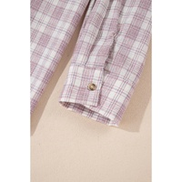Bonbon Plaid Print Drawstring Hooded Button-up Plus Size Shirt - 3X thumbnail