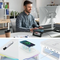 Usb Monitor Stand Riser with Type-c Ports - Wireless Charging White thumbnail