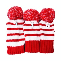 Set of 3 Knitted Golf Club Covers - Red thumbnail
