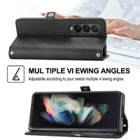 Leather Grid Texture Phone Case with Lanyard for Samsung Galaxy z Fold 4 - Black thumbnail