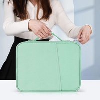 Leather Portable Bag with Cloth Texture - Blue thumbnail