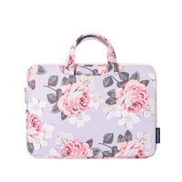 13 Inch Laptop Case Bag with White Rose Pattern and Handle - Blue thumbnail