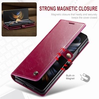 Premium Crazy Horse Leather Phone Case for Samsung Galaxy z Fold 4 - Black thumbnail