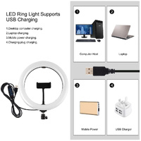 10.2 Led Ring Light with Tripod & Dual Phone Brackets - Usb Dimmable Dual Colour Temperature Selfie Remote - Black thumbnail