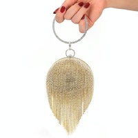 Crystal Tassel Clutch for Weddings and Parties - Gold Crystal Bag thumbnail