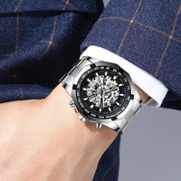 Stylish Men Automatic Mechanical Watch with Steel Band - Black thumbnail
