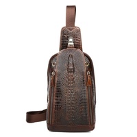 Men Cowhide Crocodile Texture Crossbody Chest Bag One Shoulder Design - Crocodile Head thumbnail