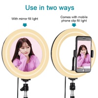 7.9 Mirror Light with Tripod & Usb 3 Modes Dual Colour Curved Ring Light for Vlogging Selfie Photography Video Phone Clamp - Black thumbnail
