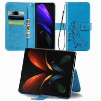 Embossed Leather Phone Case for Samsung Galaxy z Fold 4 with Four Leaf Clasp - Blue thumbnail