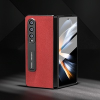 Cross Texture Leather Phone Case with Holder for Samsung Galaxy z Fold 4 5g - Red thumbnail