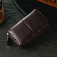 Leather Rfid Zipper Card Holder with Change Pocket - Coffee thumbnail