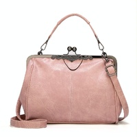 Adjustable Leather Crossbody Bag with Vintage Buckle - Pink thumbnail