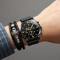 Men Three-eye Luminous Quartz Watch - Black / Gold thumbnail