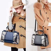 Shiny Leather Handbag with Single-sided Embroidery - Red Wine thumbnail