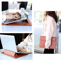 Leather Laptop Liner Bag - 14.1-15.4 Inches with Stand Function - Cowhide Yellow With Bag thumbnail