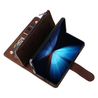 Frosted Leather Zip Wallet for Samsung Galaxy z Fold 4 - Compact and Stylish - Coffee thumbnail